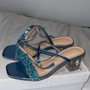 SHEIN Blue Strappy Embellished Heels